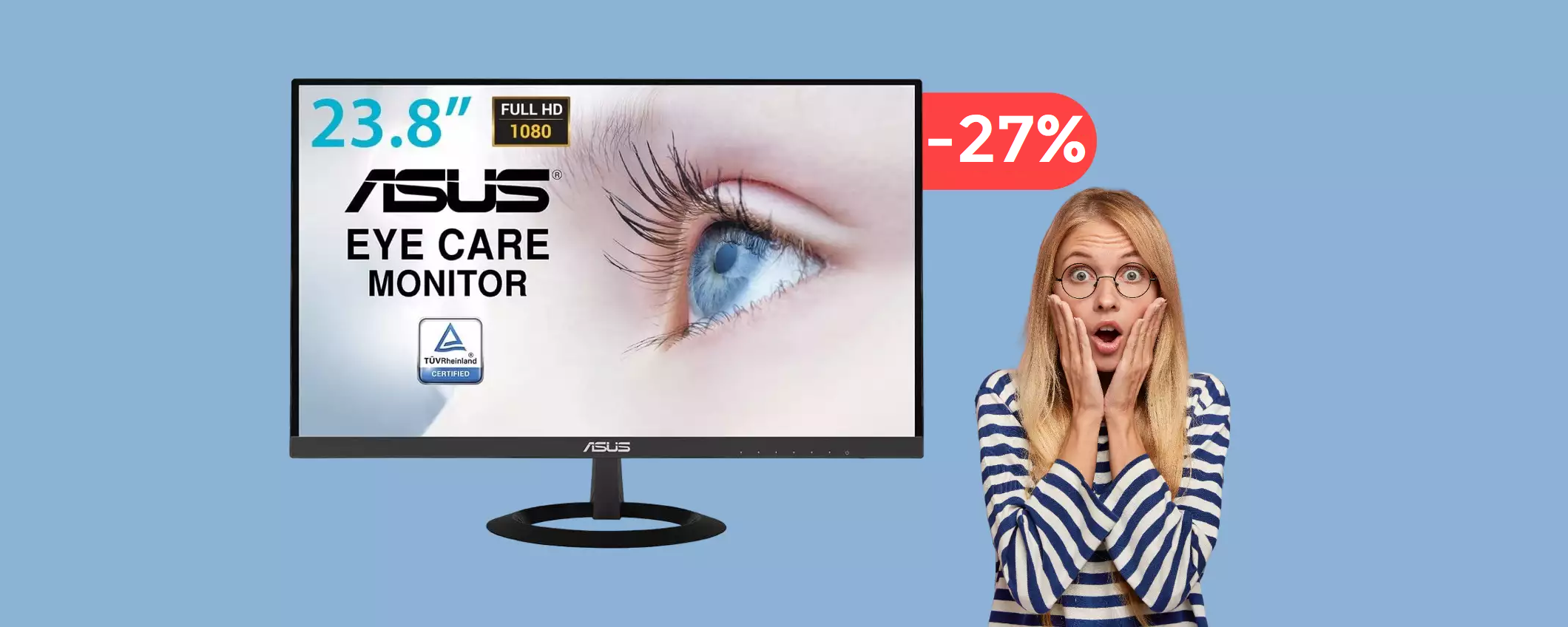 Monitor FullHD 24 pollici con cornici SUPER sottoli: bastano 136€