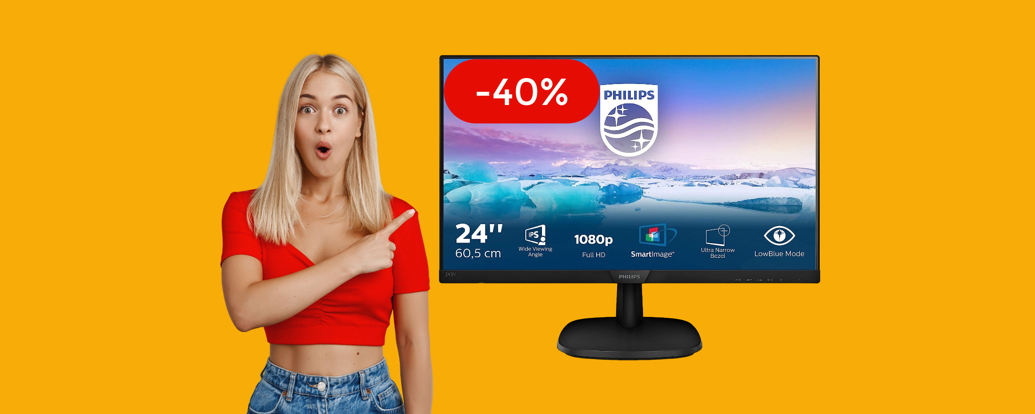 Monitor Philips FullHD 24 pollici: un SOGNO ad occhi aperti (101€)