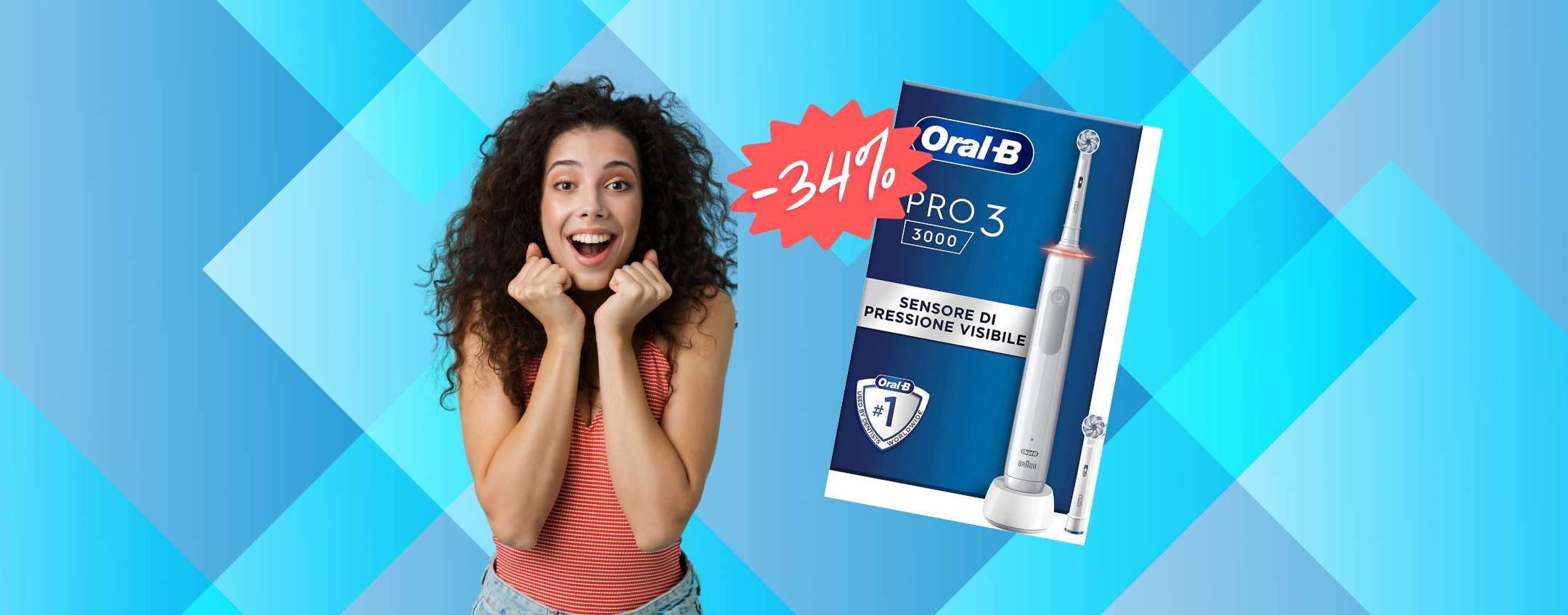 Oral-B Spazzolino Elettrico Ricaricabile Pro 3 3000 Blu, 2 Testine, 1  Spazzolino