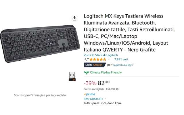 Logitech MX Keys Tastiera Wireless Illuminata Avanzata, Bluetooth,  Digitazione tattile, Tasti ‎Retroilluminati, USB-C, PC/Mac/Laptop  Windows/Linux/IOS/Android, Layout Italiano ‎QWERTY, Grafite : :  Informatica