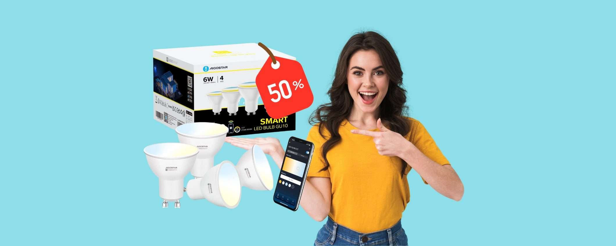 4 lampadine smart compatibili con i comandi vocali a MENO di 16€