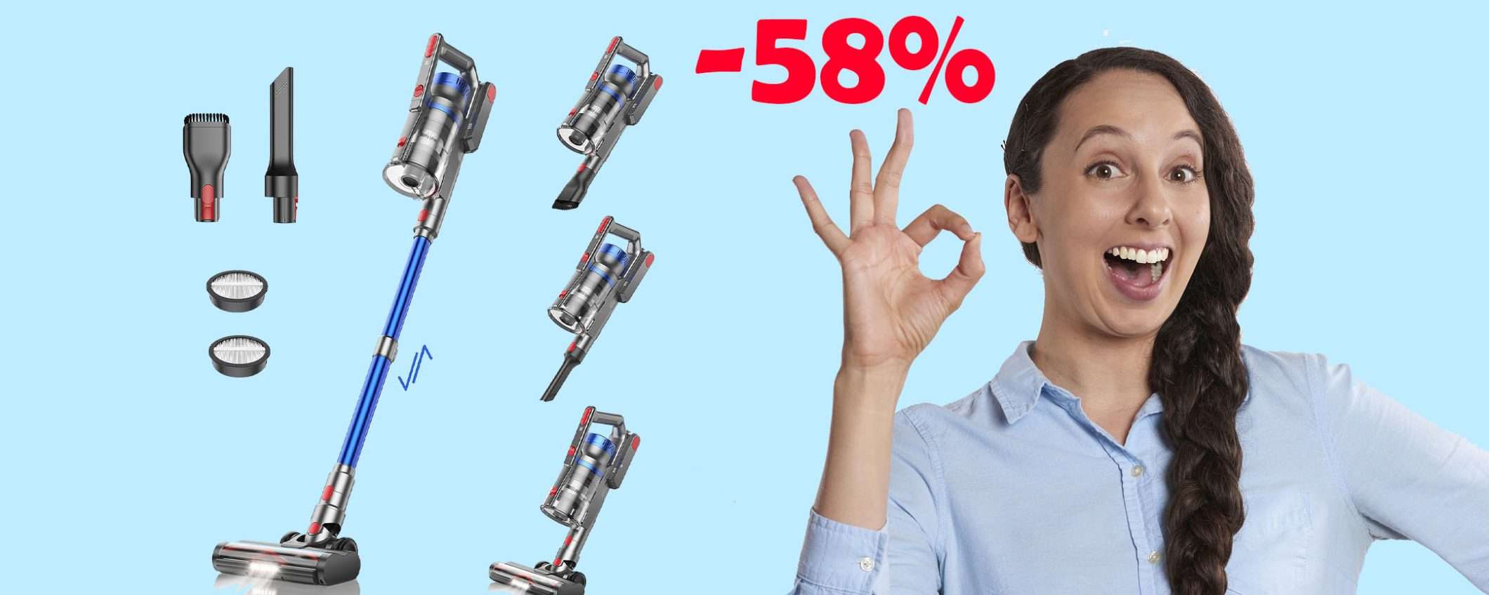 Aspirapolvere senza fili potentissima e leggera: sconto SHOCK del 58% (-230€)