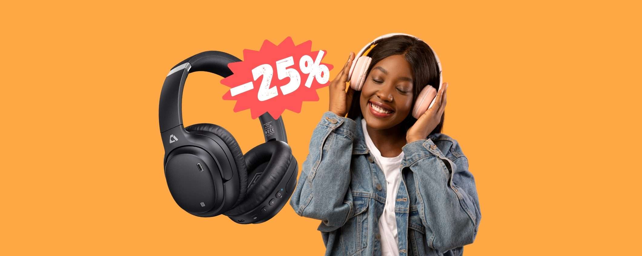 Cuffie Over-ear con 60h di autonomia e microfono al 25% in MENO