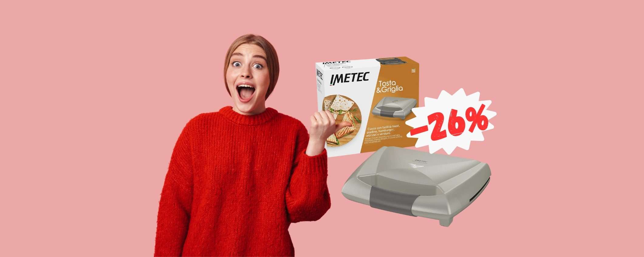 Imetec: tosta e griglia con piastra XL a una cifra RIDICOLA (-26%)