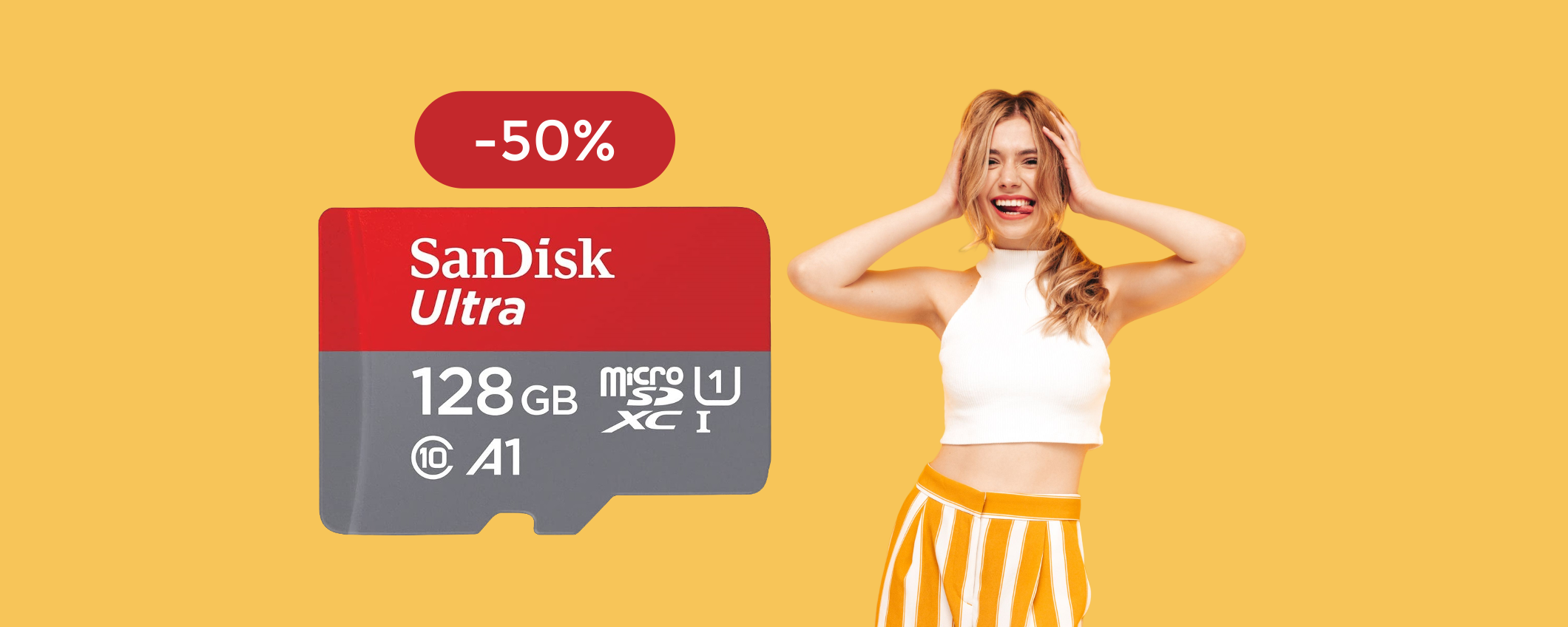 MicroSD SanDisk 128GB oggi a METÀ PREZZO: già tua con 15€