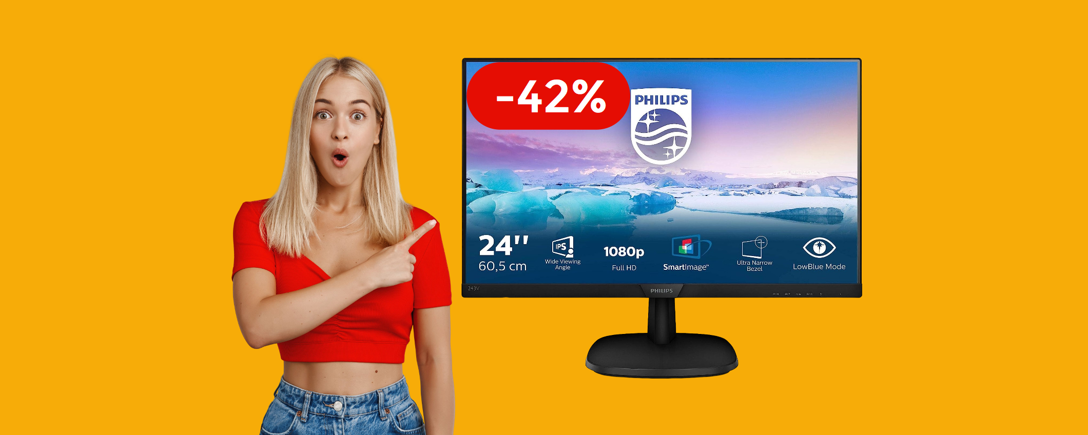 Monitor Philips FullHD 24 pollici: il prezzo CROLLA sotto i 100€