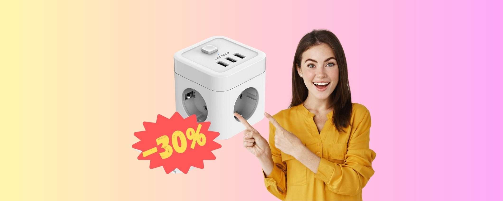 Multipresa GENIALE a forma di cubo 6 in 1: CODICE del 30%