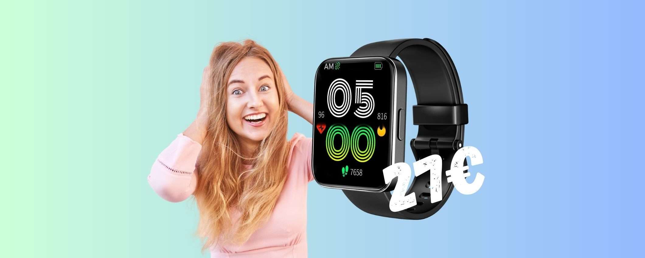 Smartwatch che dura 14gg, impermeabile a 5 ATM e chiamate a 27€