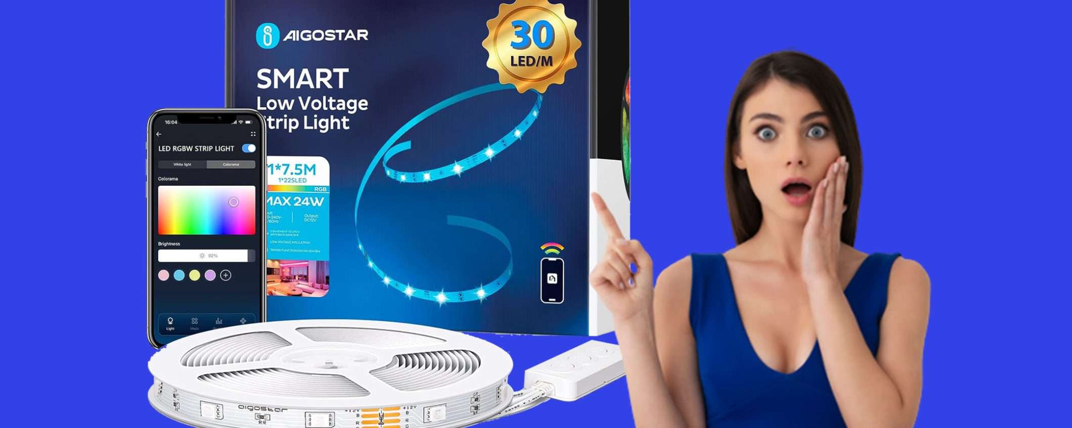 Striscia LED Aigostar con Alexa da 7.5 metri: prezzo BOMBA di 13€ (-40%)