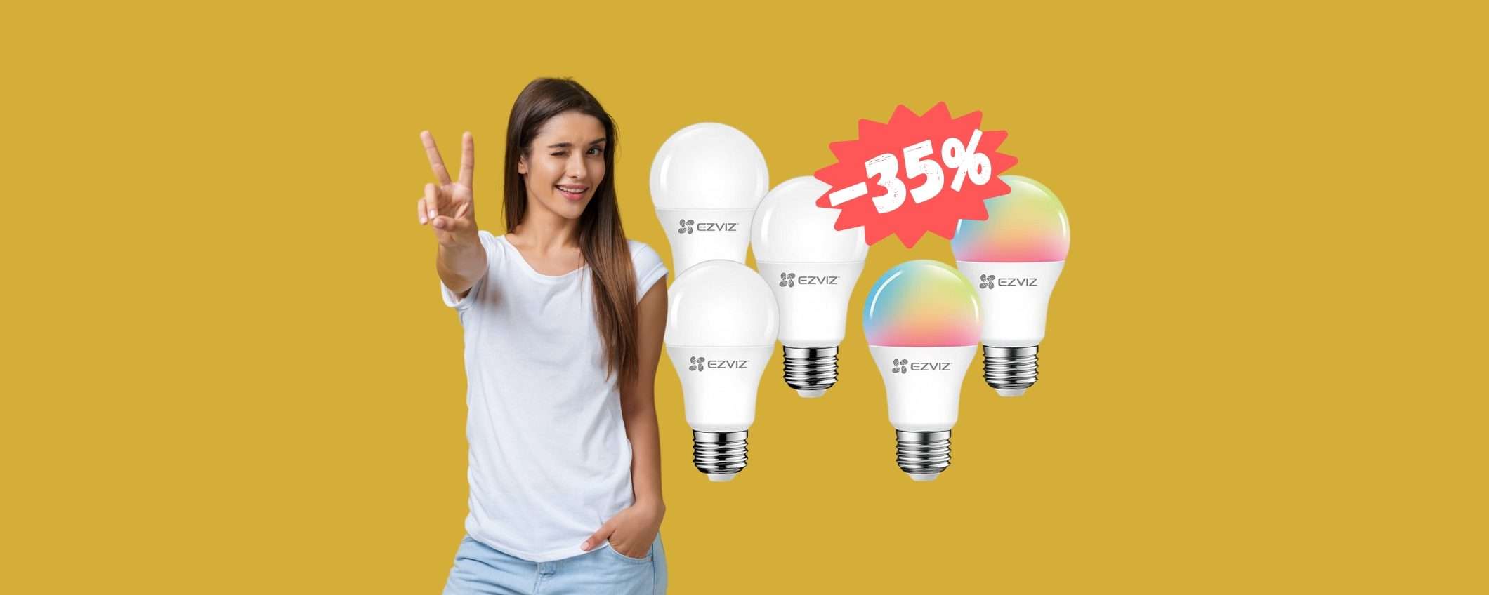 5 lampadine smart, 3 bianche e 2 colorate al 35% in MENO