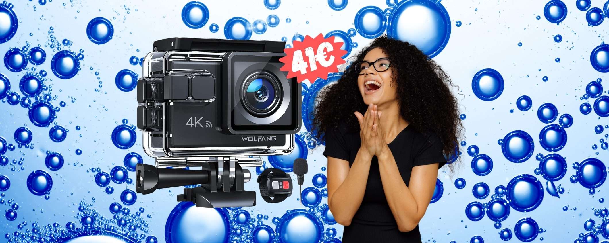 Action Cam 4K impermeabile fino a 40MT a soli 41€ su Amazon