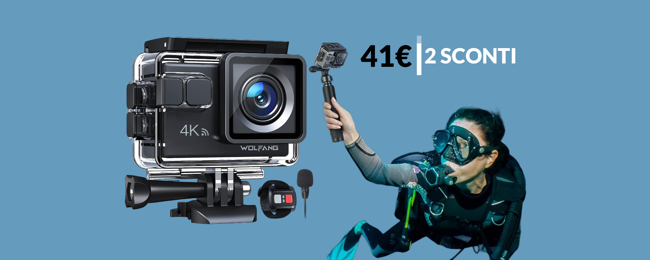 Action cam 4K, video e foto sbalorditivi: solo 41€ con 2 SCONTI