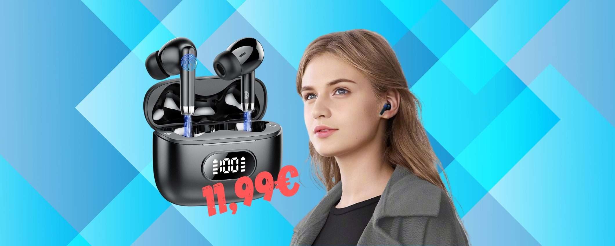 Auricolari Bluetooth con ENC, 40h di autonomia e IPX7 a 11,99€