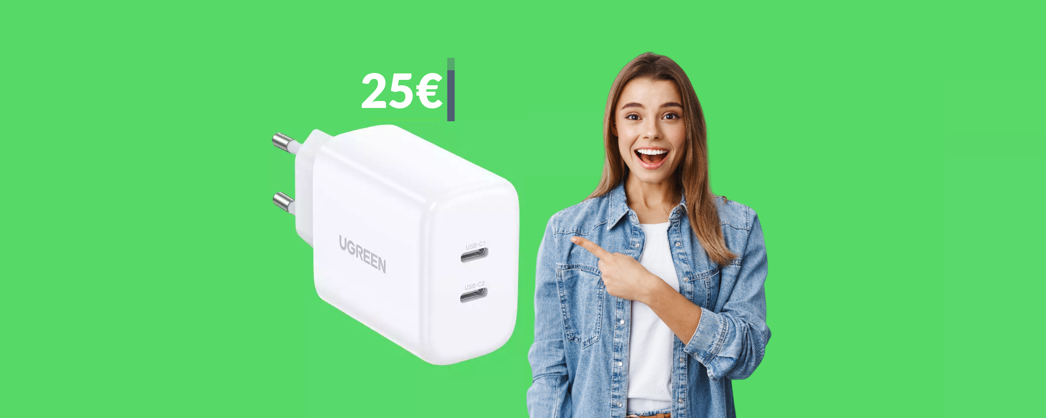 Caricabatterie USB C a DOPPIO ingresso: non c'è di meglio a 25€