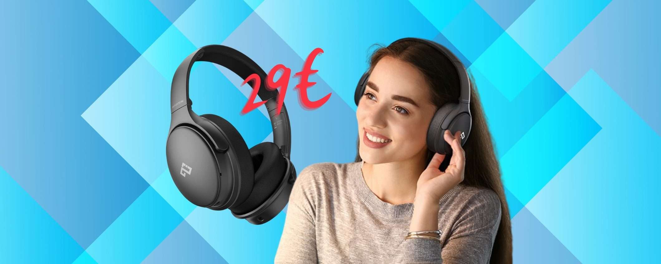 Cuffie Bluetooth con cancellazione rumore e autonomia 40h a 29€