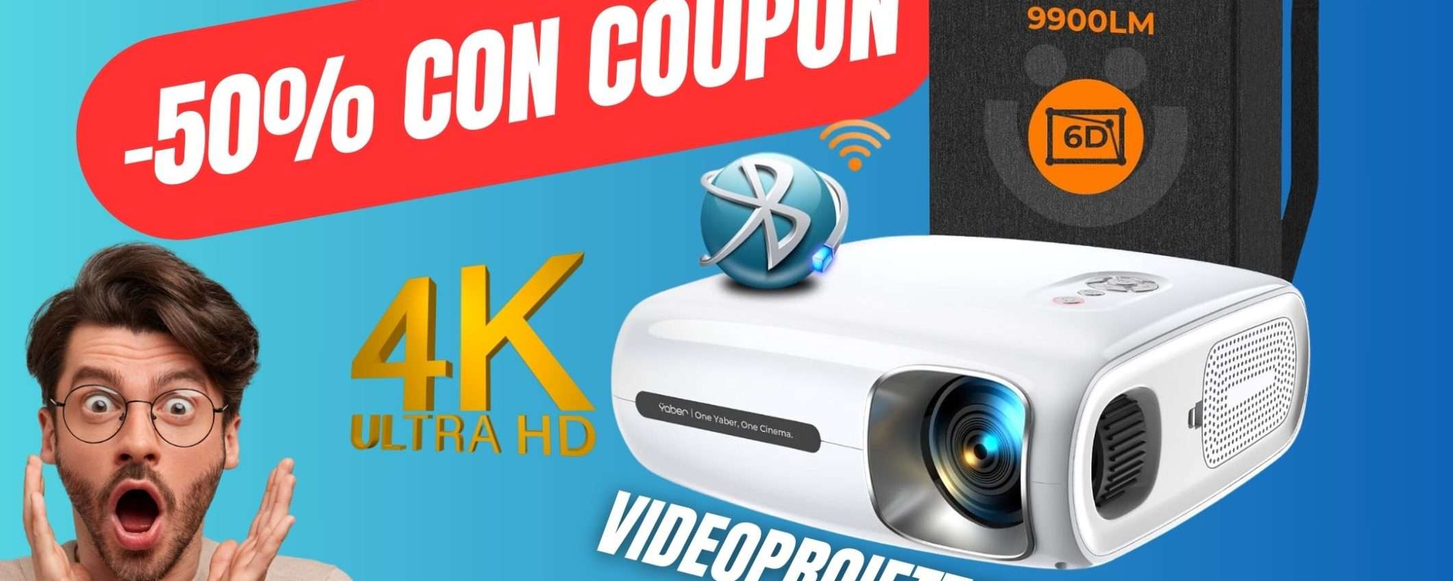 Con il COUPON ESCLUSIVO risparmierai il 50% su questo Videoproiettore 4K!