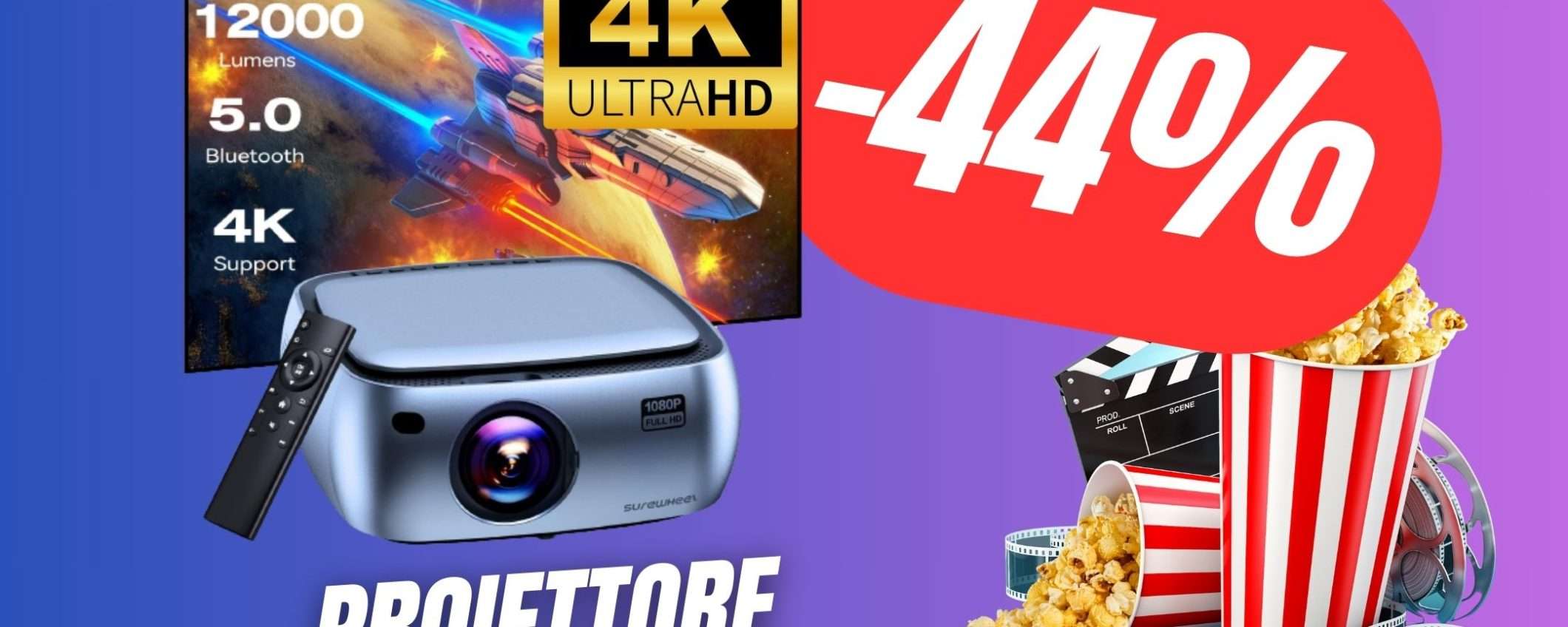 OFFERTA PAZZESCA per il Proiettore 4K: trasforma la tua casa in un Cinema! (-44%)