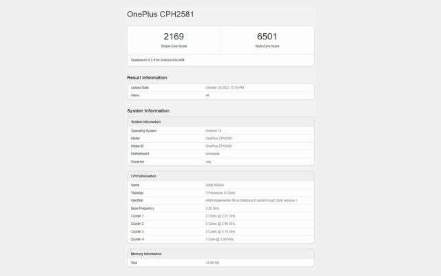 OnePlus 12 5G Geekbench