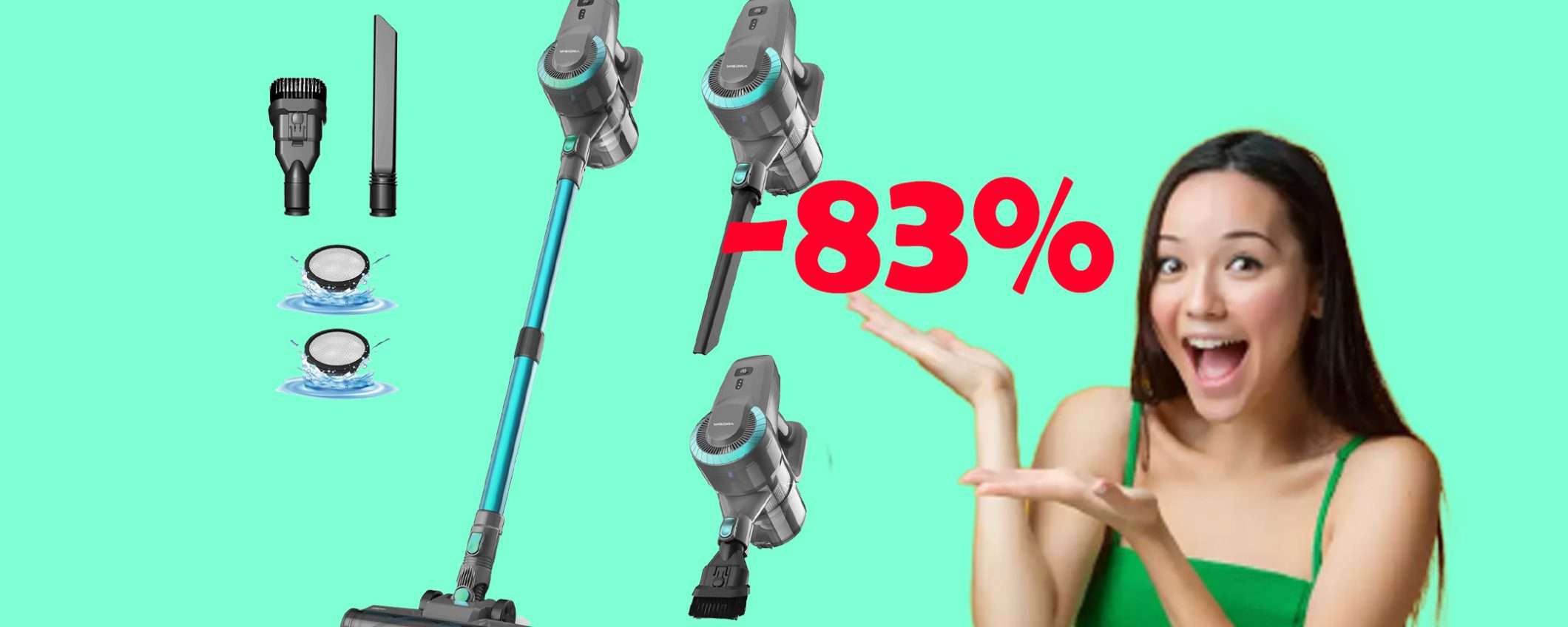 Aspirapolvere senza fili ultraleggero 6 in 1: sconto SHOCK dell'83%