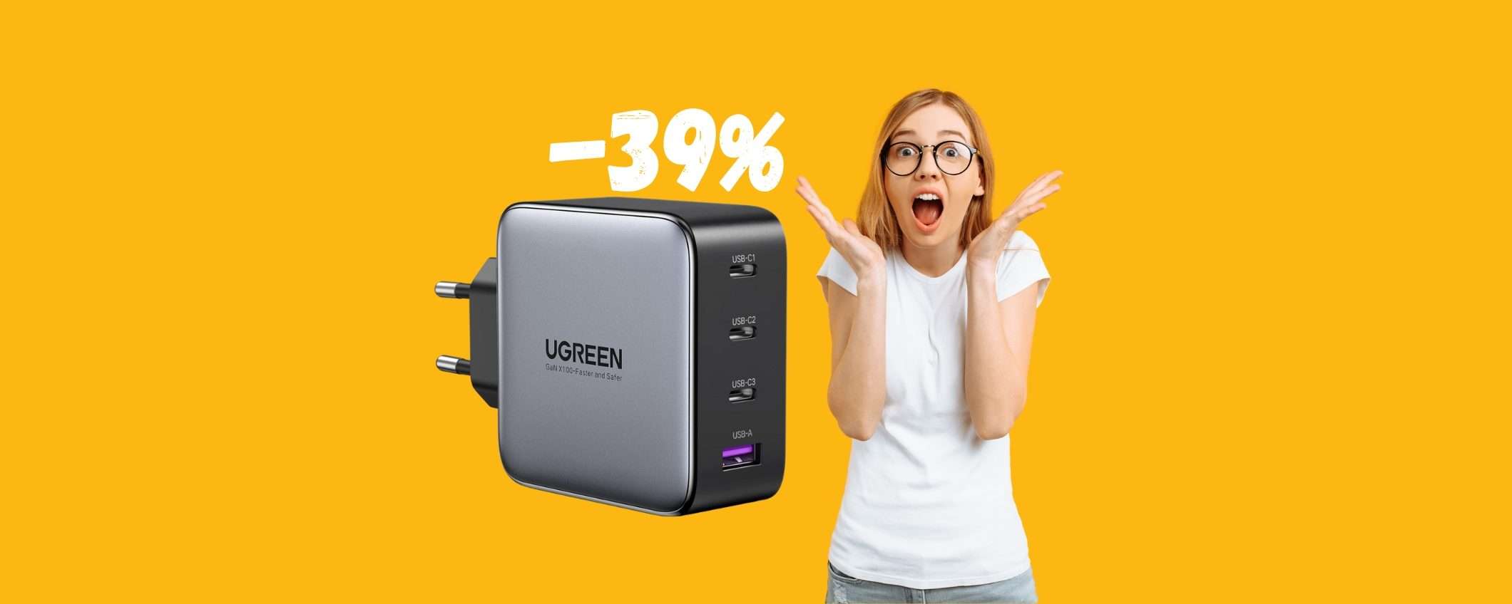 Caricatore USB con 4 uscite e 100W SCONTATISSIMO su Amazon