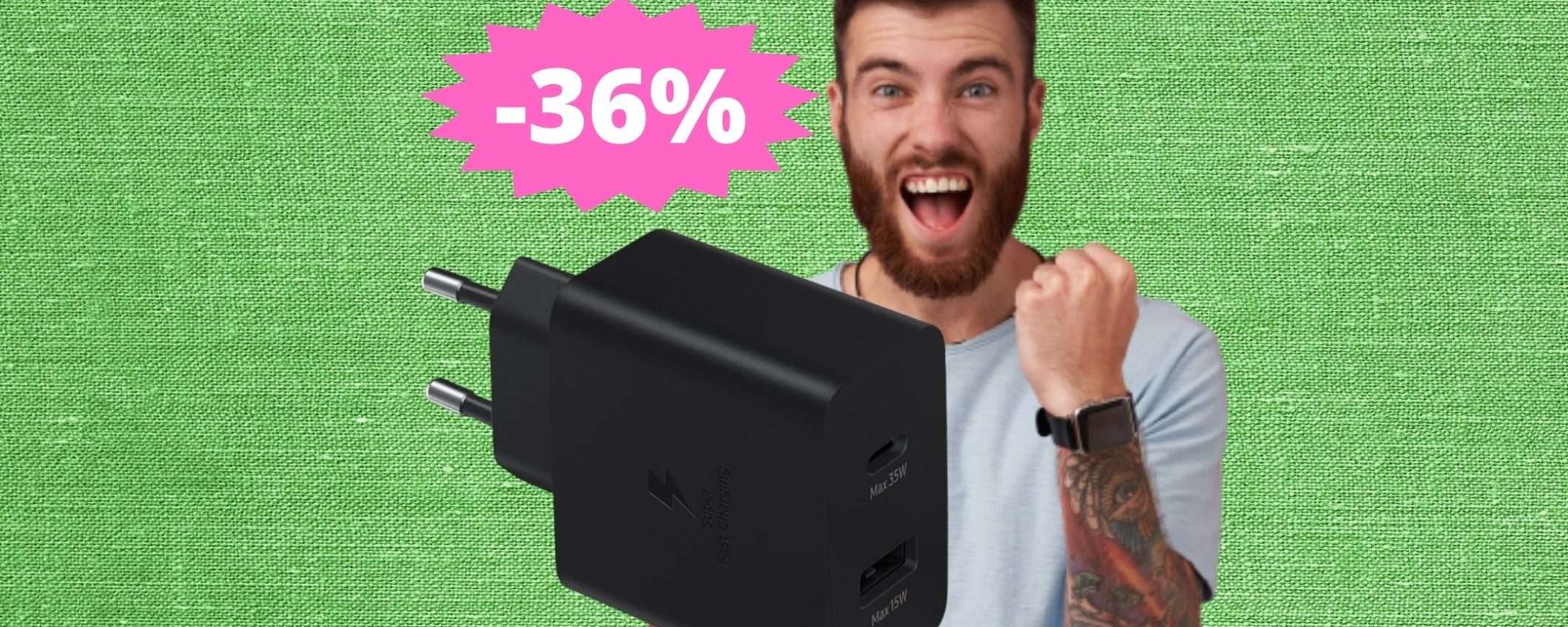 Caricabatterie Samsung 35W Duo: MEGA sconto del 36% su Amazon