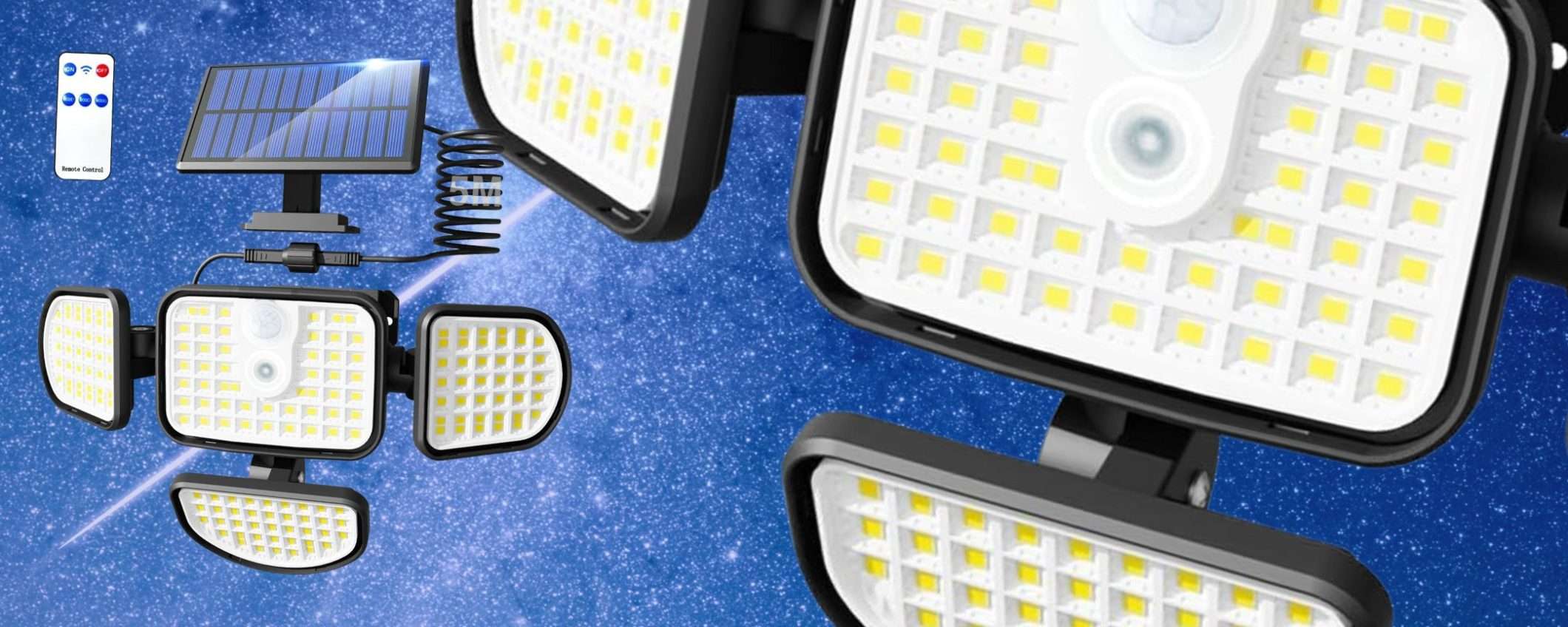 Luce solare 2000 lumen e 4 teste: POTENTISSIMO, prezzo Amazon ridicolo (12€)