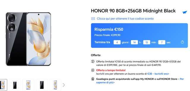 honor 90 risparmia 150 euro