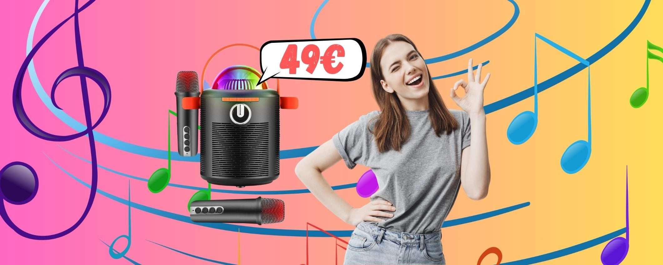 Karaoke completo con 2 microfoni, luci ed effetti voce a SOLI 49€