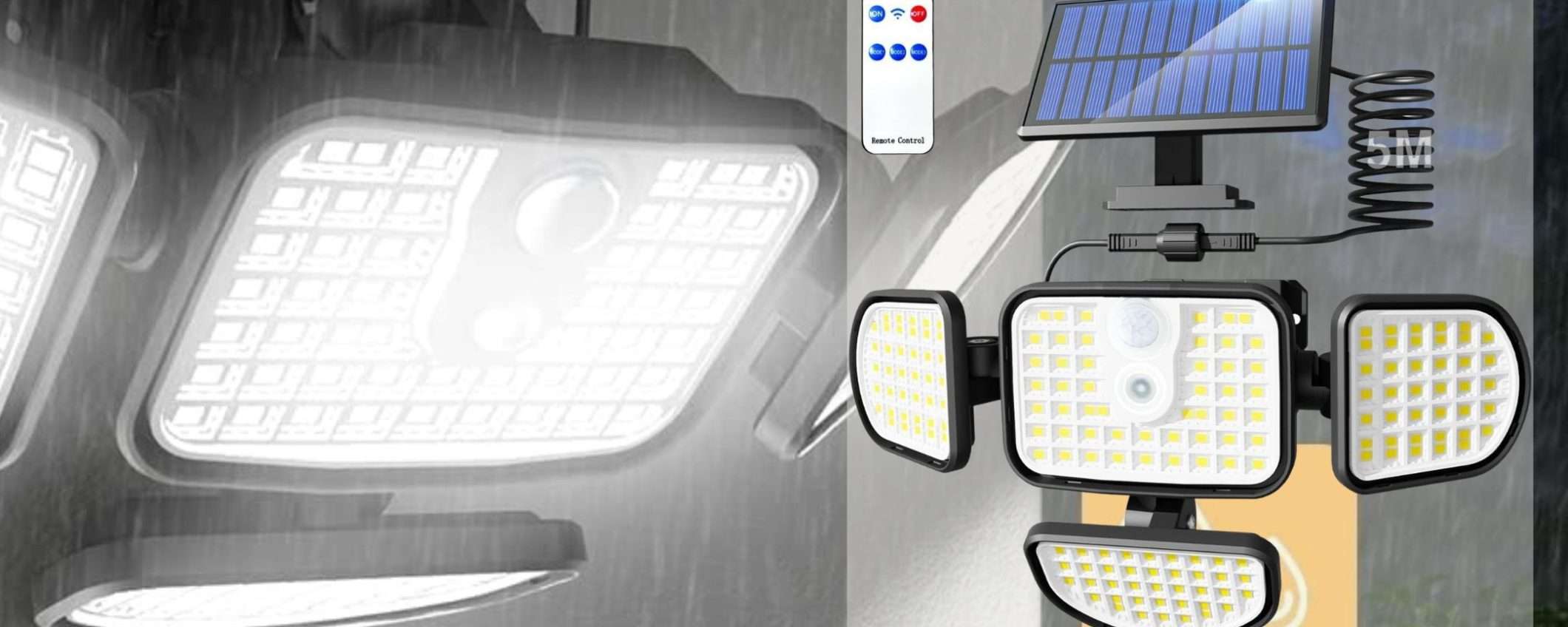 Un faro solare IMPRESSIONANTE: 4 teste, telecomando, luce GRATIS (15€)