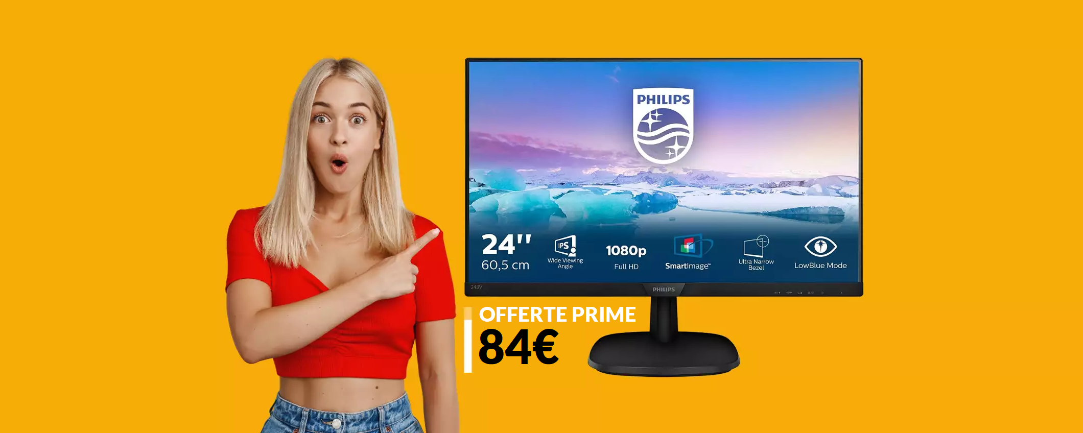 Monitor Philips FullHD 24 pollici a soli 84€: FOLLIA Amazon Prime