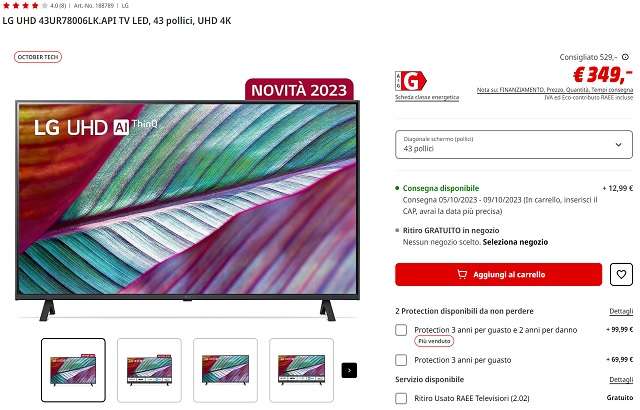 smart tv lg 43 2023 mediaworld 349 euro