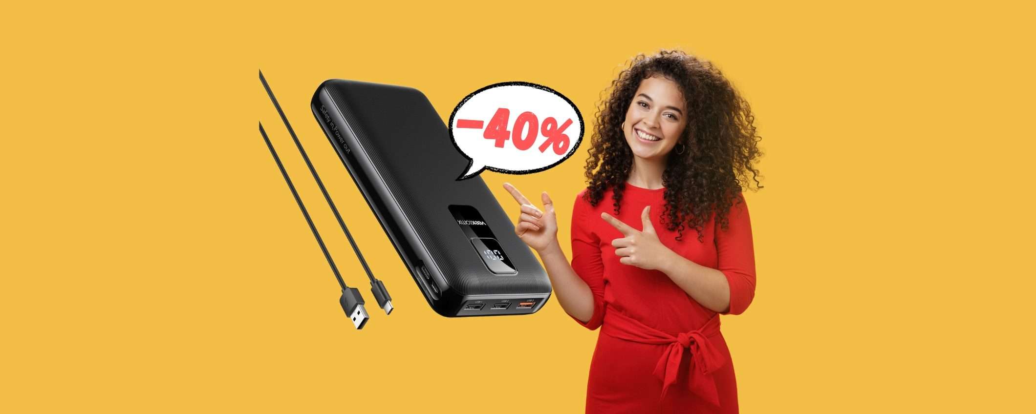 Super power bank da 30000 mAh con 4 uscite al 40% in MENO