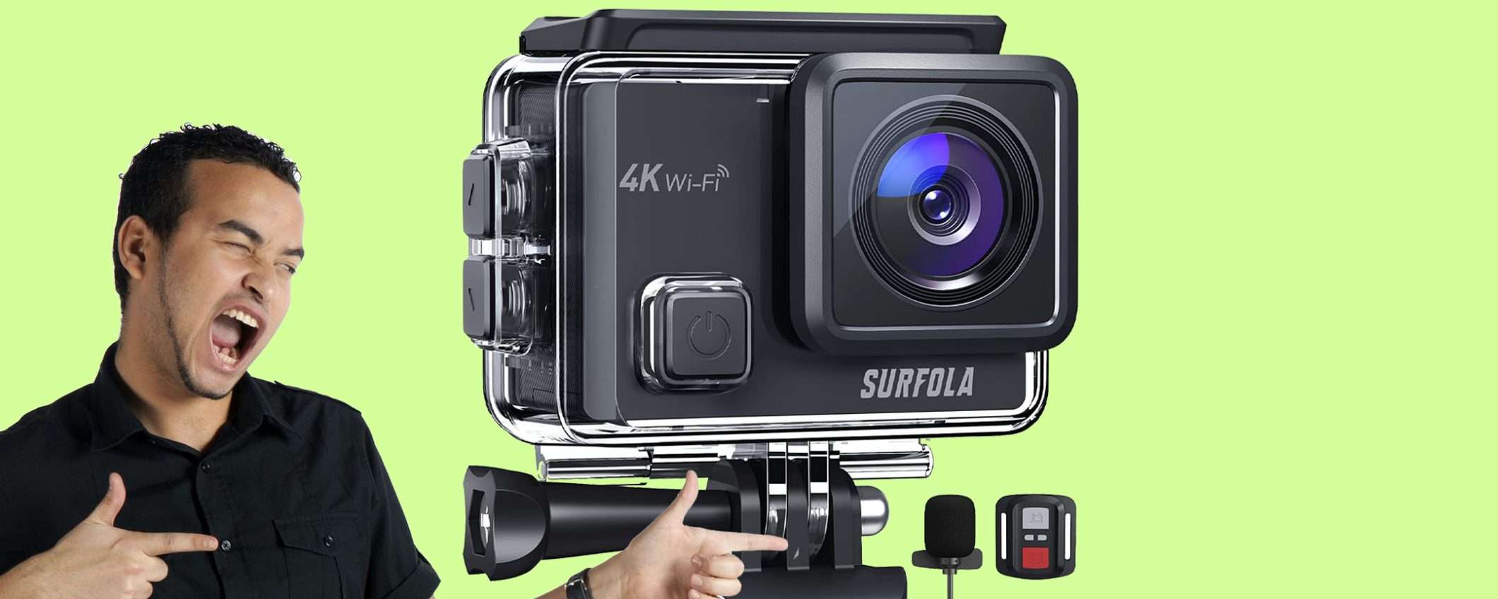 Action Cam 4K con 2 batterie e accessori: sconto coupon TOP