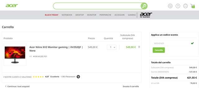 acer nitro monitor weekend5 sconto