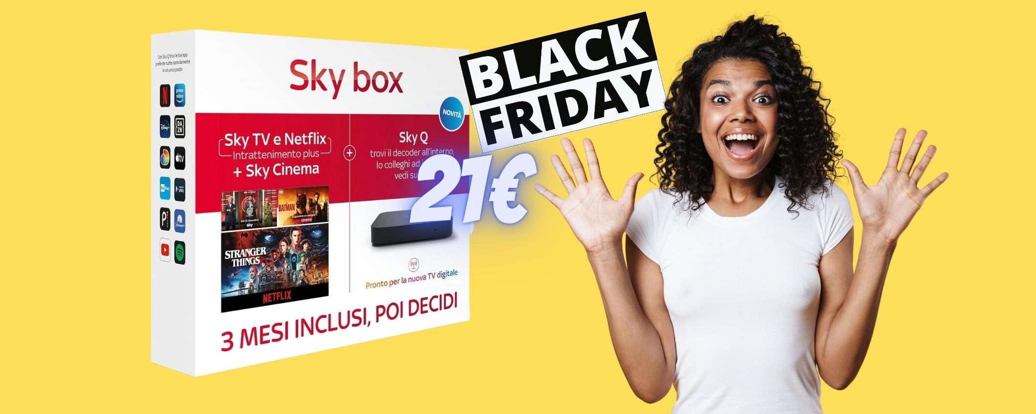 Decoder Sky Q, 3 mesi di Sky TV, Netflix e cinema a SOLI 21€