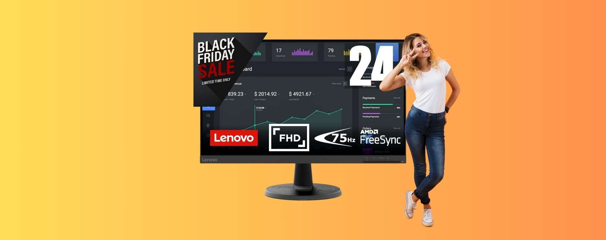 Il Monitor Lenovo D24 è in OFFERTA Black Friday a 99€