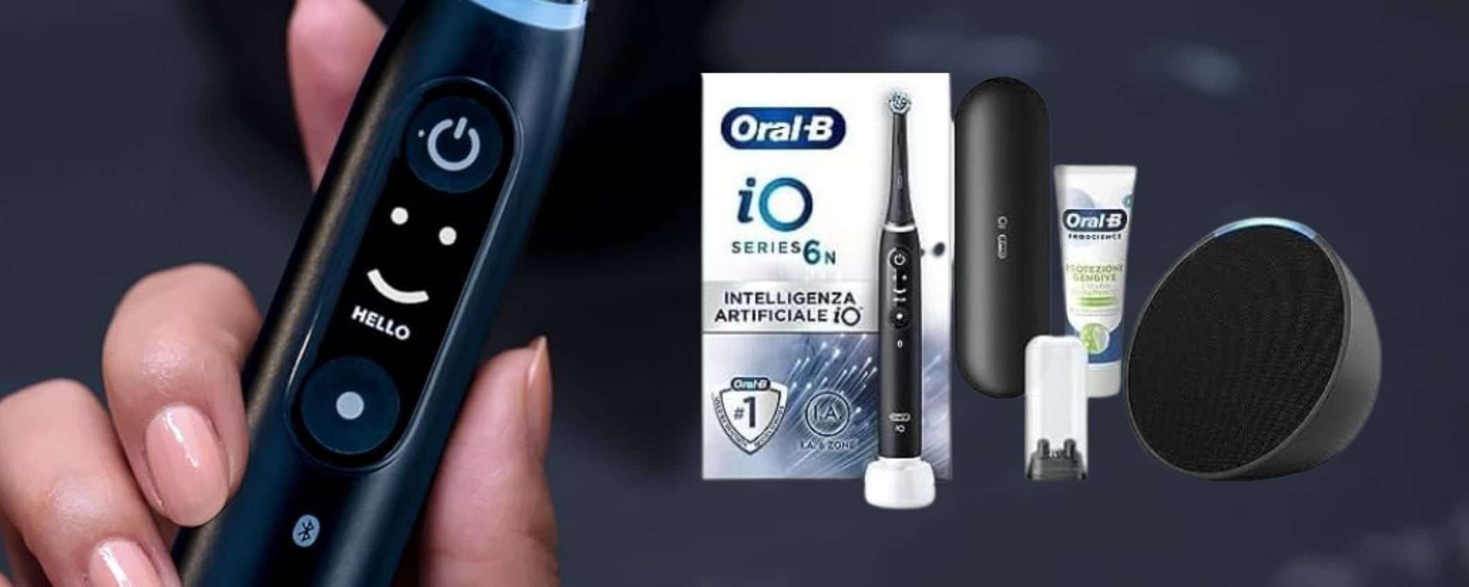 Oral-B iO6, spazzolino smart in MEGA SCONTO con smart speaker in OMAGGIO