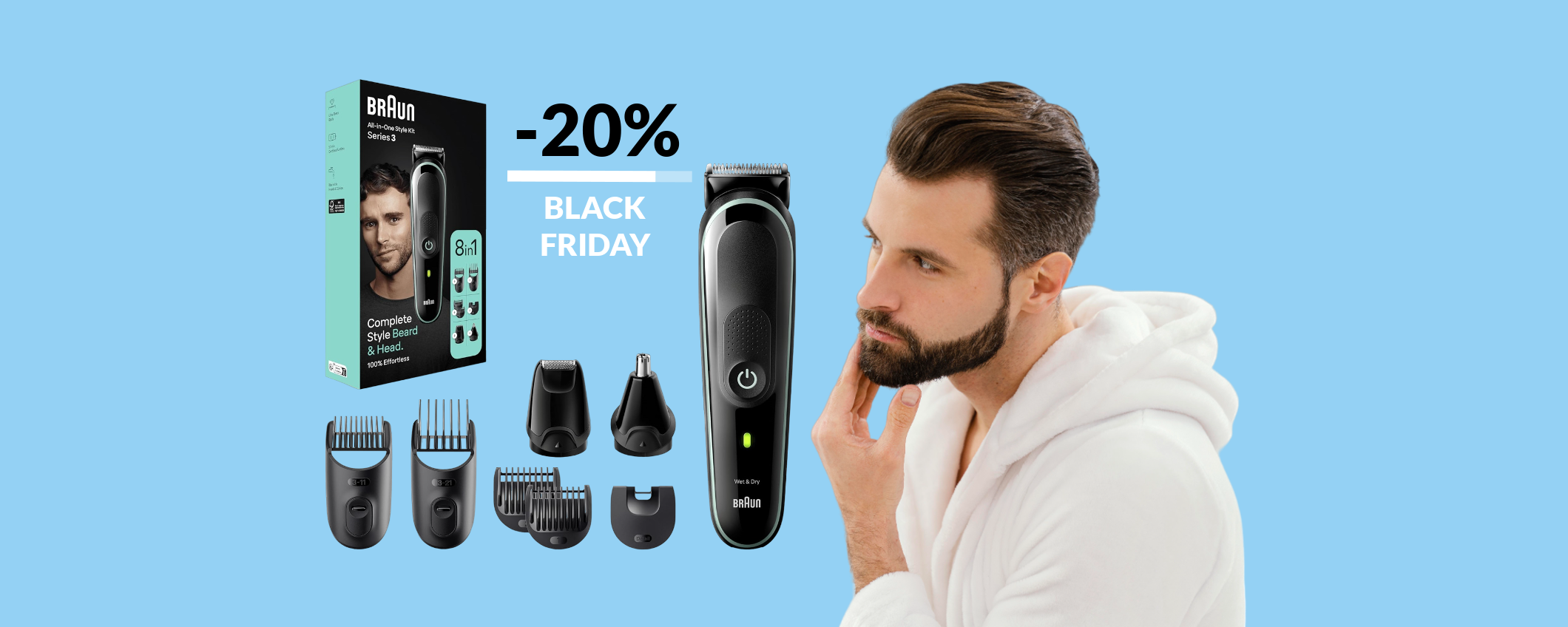 Rasoio elettrico Braun 8-in-1 a 29€: barba e capelli sempre al top