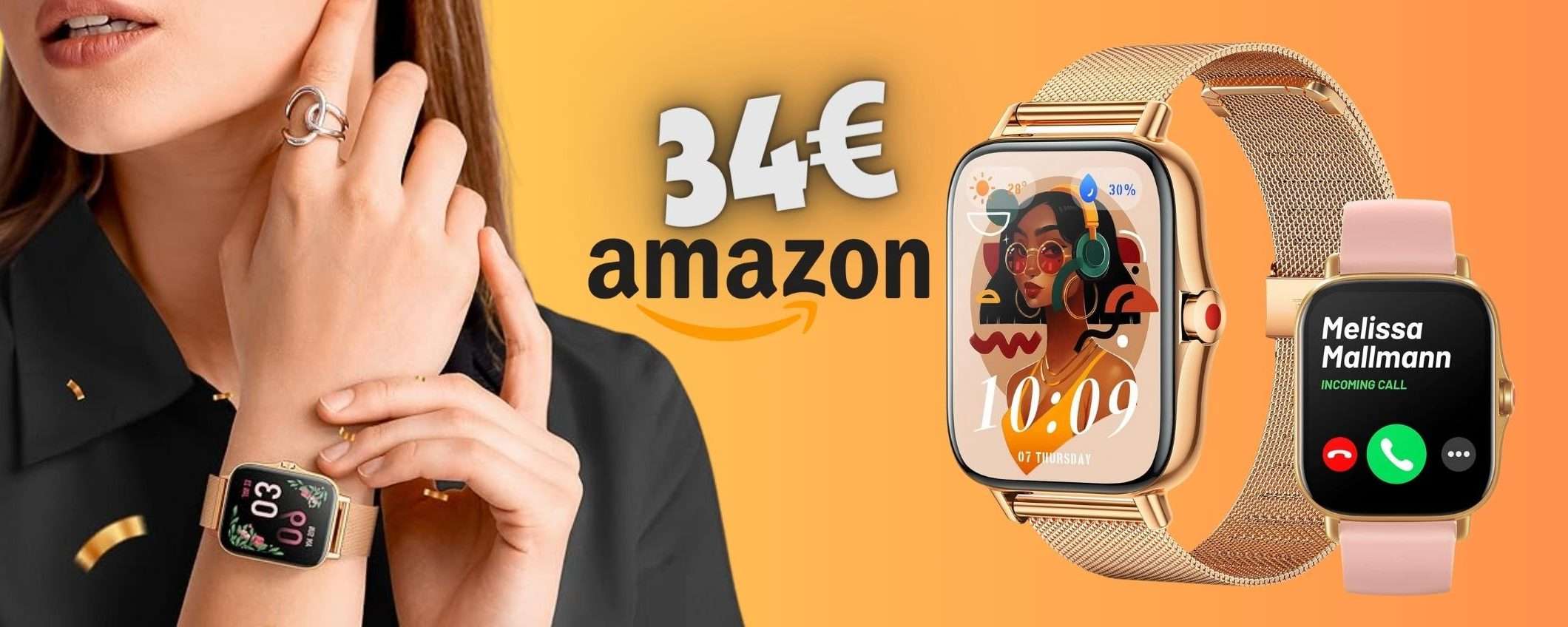 Smartwatch con chiamate Bluetooth in DOPPIO SCONTO (34€)