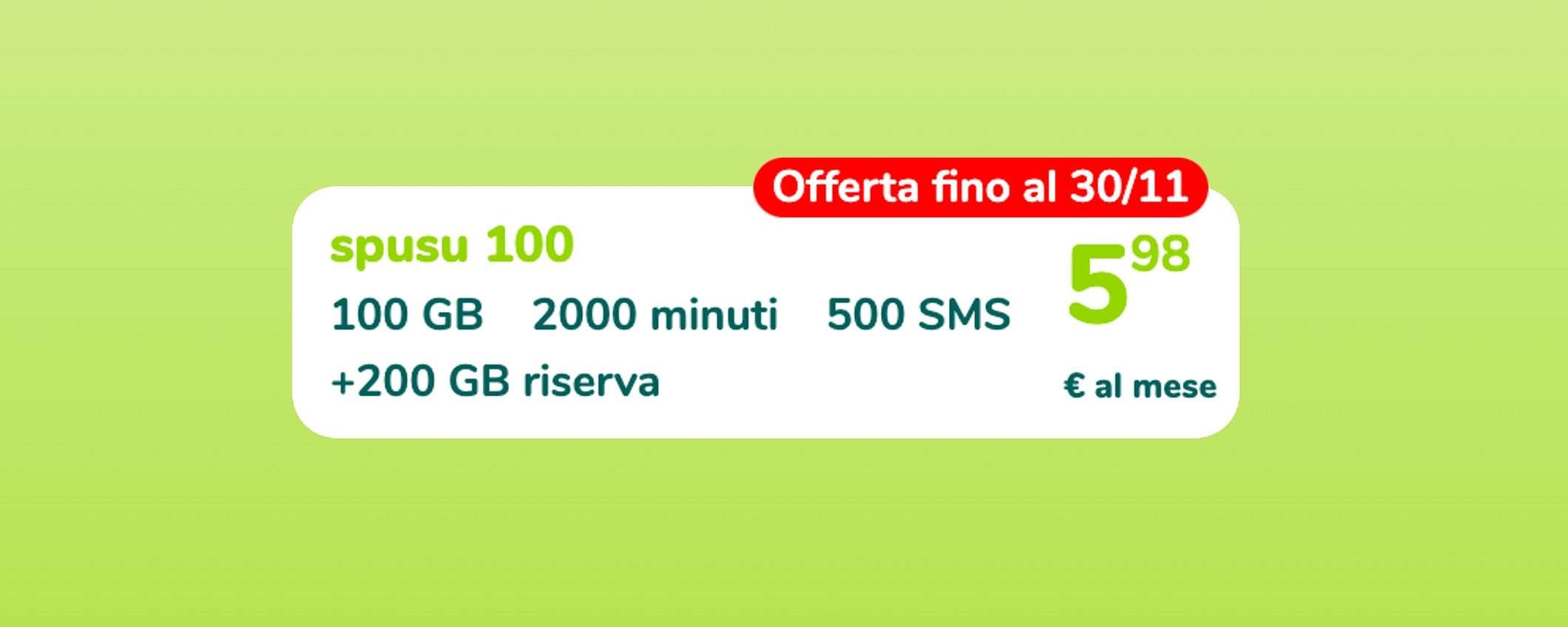 Spusu 100: ecco la PROMO a soli 5,98€ mensili, per sempre