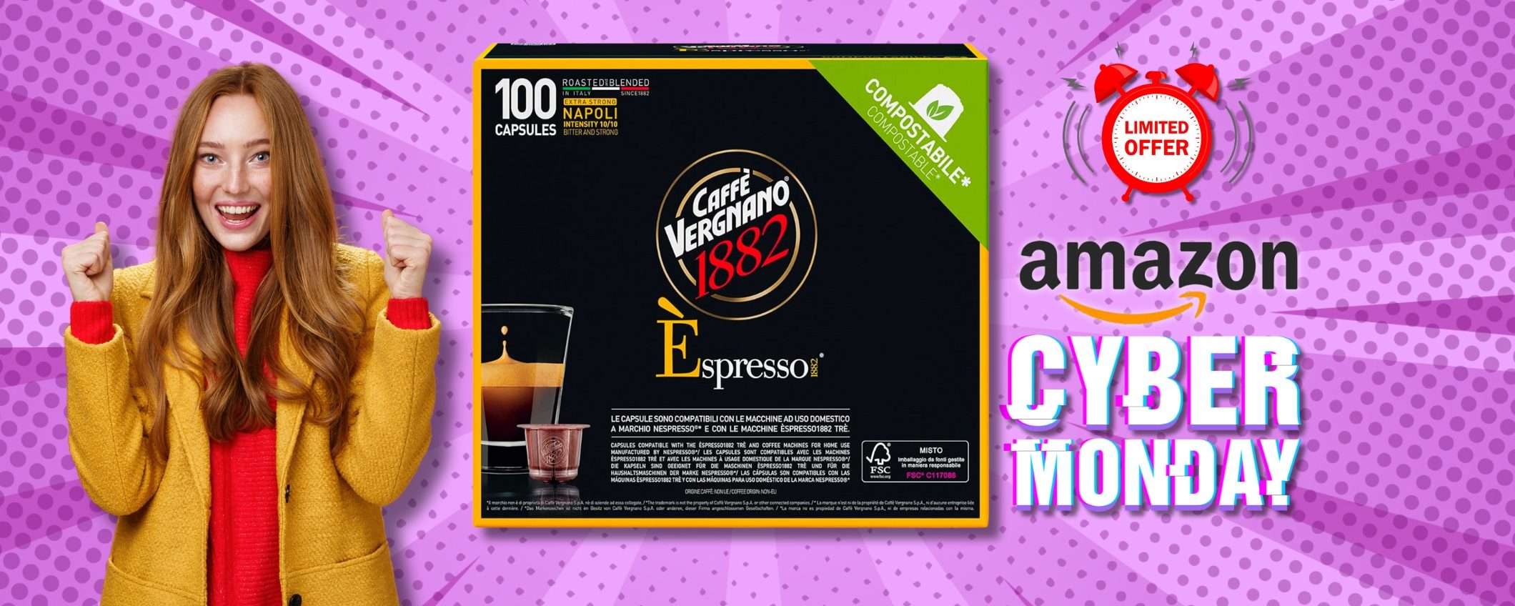 AMAZON l'ha fatto: 100 capsule Caffè Vergnano Nespresso a prezzo PAZZO