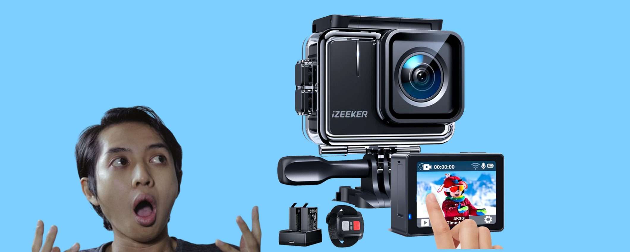 Action Cam UHD 4K con 2 batterie: doppio sconto FOLLE (-63%)