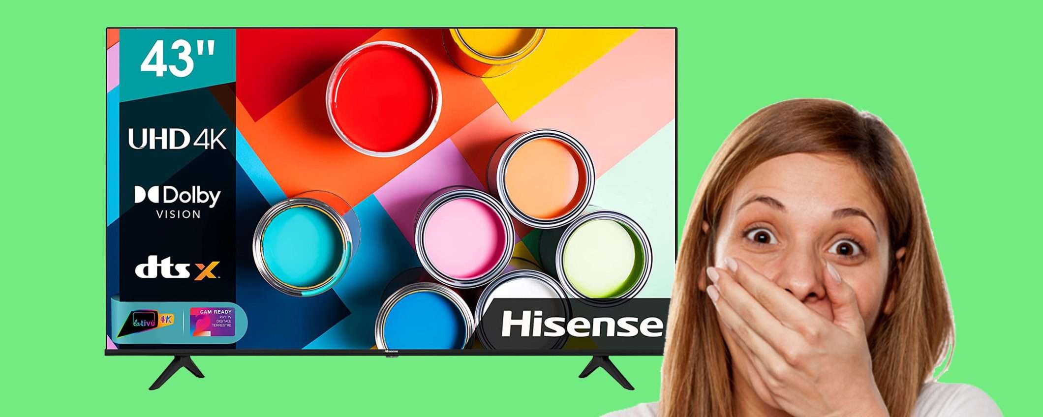 Smart TV Hisense da 43 pollici UHD 4K in offerta TOP su Amazon