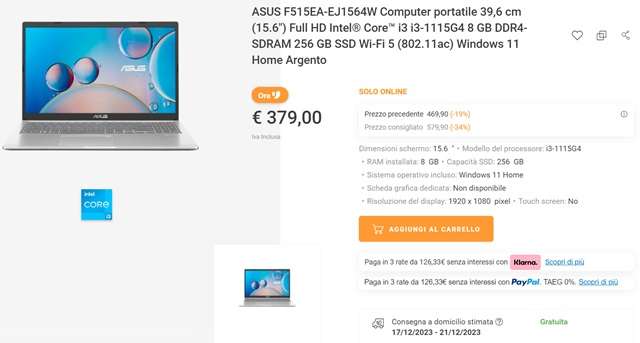 asus vivobook f515 379 euro unieuro