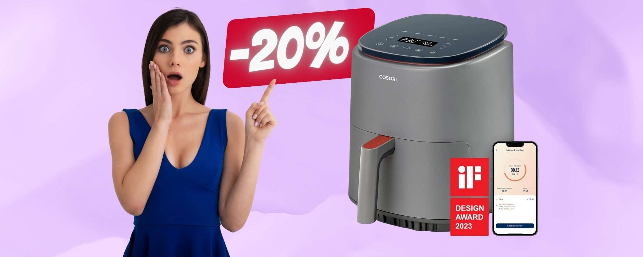 COSORI: friggitrice ad aria smart da 3,8L in OFFERTA al 20%