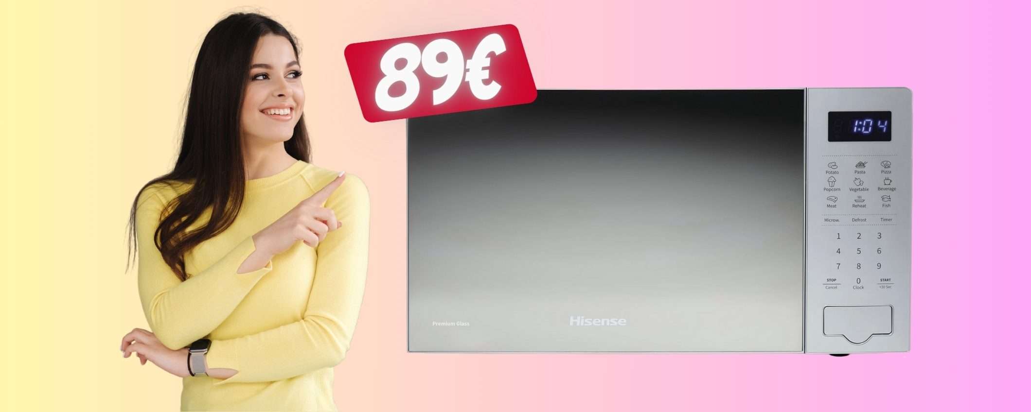 Forno microonde Hisense da 20L con 6 funzioni e comandi touch a 89€