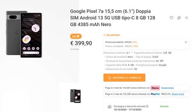 Google Pixel 7a 5G 8/128GB por 399,00 euros
