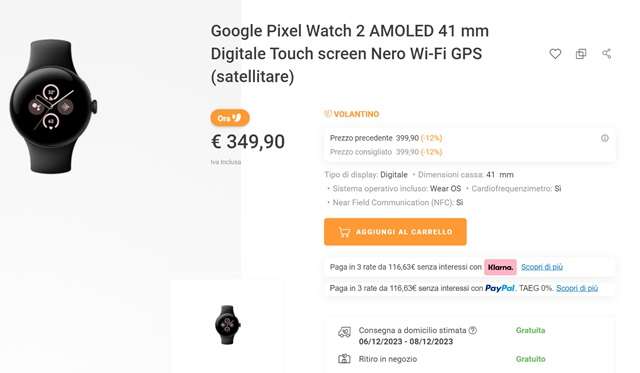 google pixel watch 2 349 euro unieuro