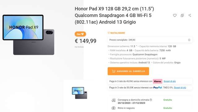 honor pad x9 149 euro unieuro