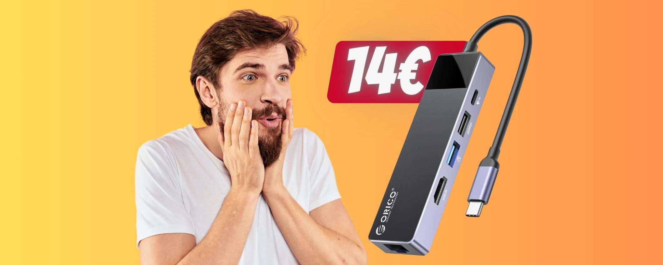 Hub USB 5 in 1 con HDMI 4K e PD 60W a MENO della METÀ (14€)